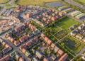 Vista aérea de um bairro com regularização fundiária.